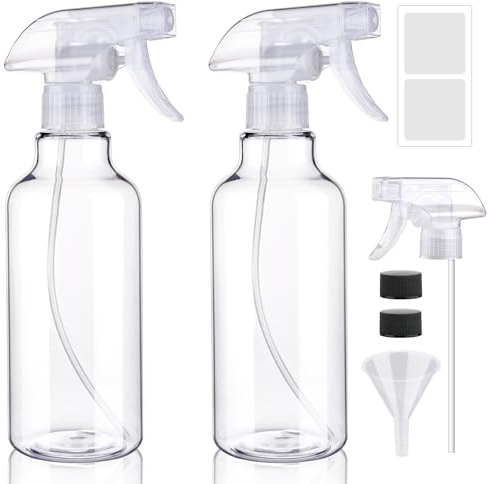 Hokretme 2 Pack Plastic Spray Bottles 500ml/16.9oz Adjustable Mist/Stream Spraying Heavy Duty Square Water Spray Bottles for Hair, Cleaning Solutions, Plants,Essential Oils (Brown)