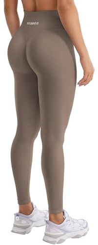 YEOREO Damen Sport Leggings Invisible Scrunch Butt Gym Leggings Hoch Taille Yoga Legging Booty Workout Leggings Booty Lifting Po Push Up Gym Sporthose Braun M