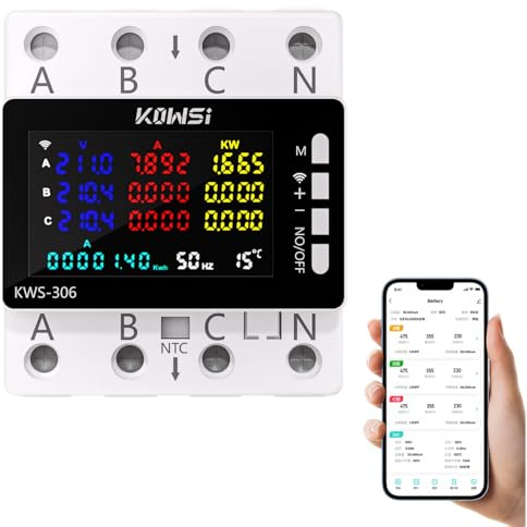 HENYEER Contatore elettrico trifase a 4 fili, contatore intelligente Tuya Wi-Fi 9 in 1 con display LCD, contatore trifase digitale su guida DIN, contatore trifase calibrato