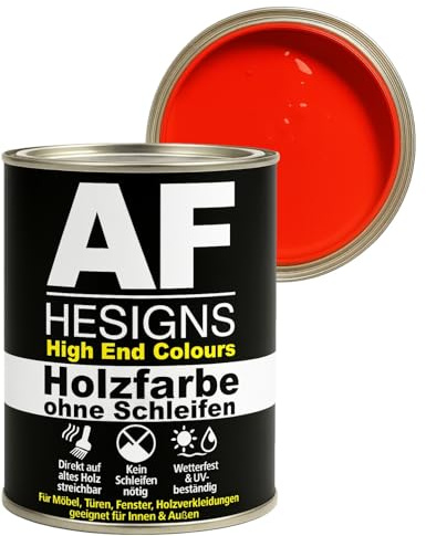 Alex Flittner Designs Peinture pour meubles sans ponçage en rouge feu RAL3000 satiné mat 750ml Laque pour meubles Bois et Métal Intérieur/Extérieur