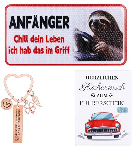 Fahranfänger Magnetschild, Führerschein Bestanden Geschenk, Taxi Schild für Auto, Fahranfänger Aufkleber – Ideales Set für Fahranfänger, inkl. Schlüsselanhänger und Karte