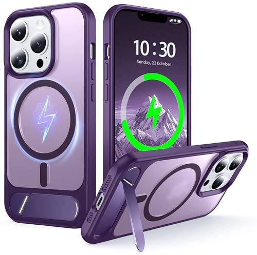 NJROW Magnetic Stand for iPhone 13 Pro Case Compatible with MagSafe Purple | [Stand & Wireless Charging 2in1] [Flush Hidden Kickstand] [Military Shockproof] Slim Translucent Matte, Purple