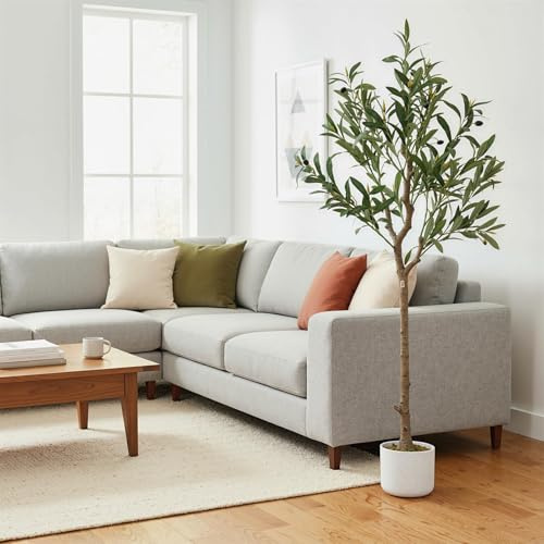 Virimolo Künstlicher Olivenbaum 120 cm im Topf, mit Oliven | Silbrig-grünes Laub, naturgetreuer Stamm; pflegeleicht; ideal für Wohnzimmer & Büro