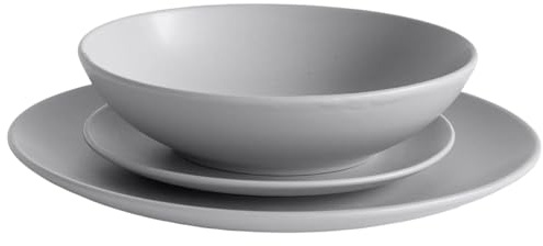 IL BOTTEGONE Servizio Piatti 18 Pezzi per 6 Persone, Gres Porcellanato Smaltato, Design Moderno, Adatto a Microonde e Lavastoviglie (Grigio)