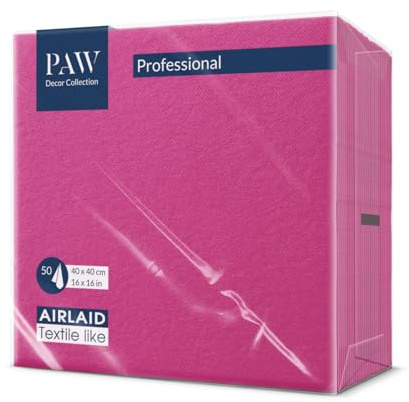 PAW Airlaid Servietten 40x40 cm, stoffähnlich, 50 Stück, Leinen Fuchsia | Reißfest, saugstark und formstabil, einseitig bedruckt mit weißer Rückseite, für Hochzeit, Taufe, Kommunion und Gastronomie