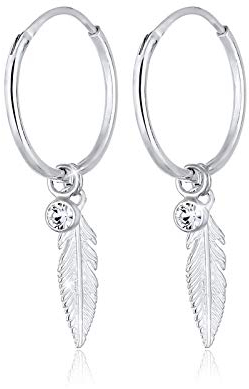Elli Creolen Silber 925 Feder Ohrringe Damen Kreolen für Frauen mit Anhänger 0.1ct Kristalle Durchmesser 20mm 0305820317