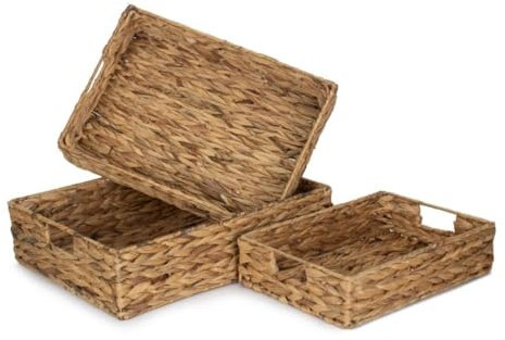 Red Hamper Water Hyacinth Shallow Rectangular Storage Basket, Wicker, Brown, 21 x 34 x 47 cm