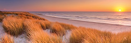 Poster Nordsee Panorama, 110 cm breit x 40 cm hoch, Dekoration, Kunstdruck, Wandbild, Fineartprint, Panorama Kunstdruck, Landschaft Strand Dünen Nordsee Ostsee Sonnenuntergang, Premium Qualität