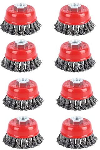 BALLSHOP Drahtbürste Winkelschleifer 8 Stück Topfbürste Winkelschleifer DrahtbüRste Flex Stahl Gezopfter Draht Winkelschleifer Ø 75 mm M14 Kegelbürste Drahtbürste Schleifbürsten Zopfbürste Stahl