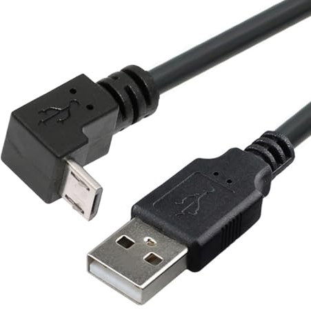 JSER Câble de données et de chargement coudé à 90 degrés Micro USB 2.0 Type 5 broches vers USB 2.0 Type-A 480 Mbps Données pour téléphone tablette ordinateur caméra (25 cm)