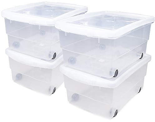 Ondis24 4x Kunststoffbox mit Deckel & Rollen, Rollbox 80L, Spielzeugkiste, Kiste stapelbar, Aufbewahrungsbox transparent