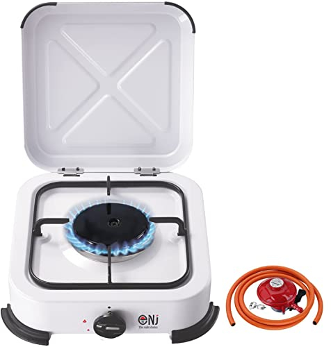 NJ-01 Camping Gas Stove - Portable Single Burner Gas Cooker Hob with Lid for Outdoor LPG 2.2 kW (Propane 37mbar Clip-on 27mm)