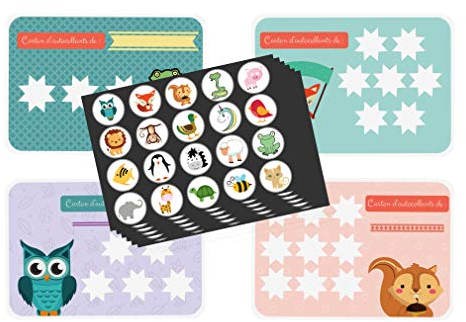 Système de récompense Animaux - Apprentissage de la propreté pour enfants - 20 cartes de récompense, 120 autocollants de récompense et diplôme pipi - Tableau de Récompenses