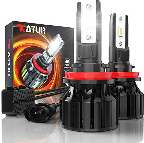 KATUR H11 LED Headlight Bulb, 80W 16000LM 6000K Cool White 400% Brightness Super Bright 360 Degree Adjustable Beam Angle H9/ H8 Led Bulb Conversion Kit IP65 Waterproof, Pack of 2