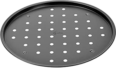 Lagostina Gustosa Teglia Pizza Forata in Acciaio Antiaderente per Forno, Nero, Diametro 32 cm