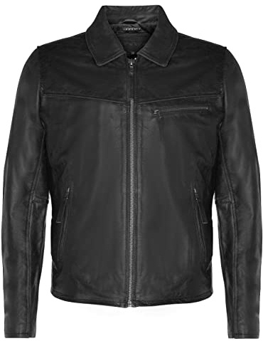 Men's Smart Collar Black Cow Hide Leather Classic Harrington Bomber Jacket 5XL