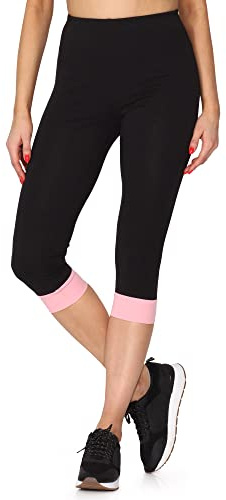 Merry Style Damen Leggings aus Baumwolle mit angenähtem Bündchen MS10-379 (Schwarz/Aprikose, L)