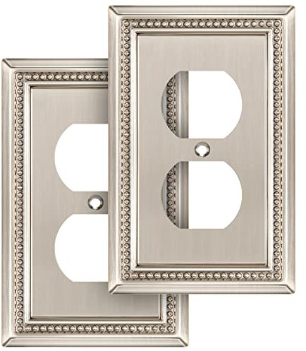 Henne Bery Sunken Pearls Heavy Duty Decorative Wall Plate Switch Plate Outlet Cover (Single Duplex, 2 Pack, Satin Nickel)