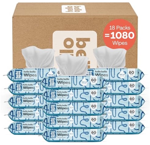 Hello Bello Unscented Baby Wipes I Plant Based Wipes for Sensitive Skin Made with 99% Water and Aloe for Babies and Kids I 1080 Count