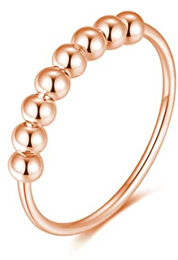 925 Sterling Silber Angst Spinning Ring mit Perlen I Anti-Stress Dekompression Angstring zum Drehen Stressabbau für Damen, Frauen und Mädchen (Rosegold, 52)