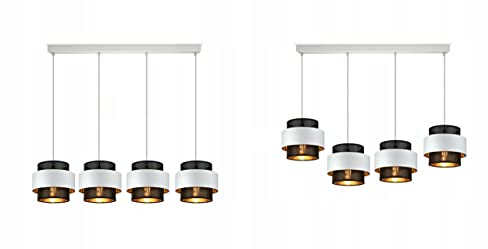 FKL DESIGN Home Deco – Vierfach-Lampe Pendelleuchte Esstisch – Hängeleuchten & Pendelleuchten – Deckenlampe Hängend - Wohnzimmer - Küchenlampe - Beleuchtung Weiß Gelb - (Farbe schwarz - silber)