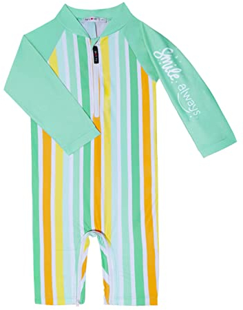 weVSwe Baby Mädchen Junge Langarm Badeanzug Einteiler Sonnenanzug UPF 50+ Sonnenschutz Rash Guard Grün Regenbogen 12-18 Monate