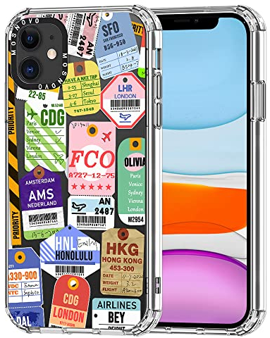 MOSNOVO für iPhone 11 Hülle – Durchsichtige, schlanke, stoßfeste TPU+PC-Handyhülle, [6,6 Fuß Fallschutz/Anti-Abziehen] - Flugticket-Etiketten
