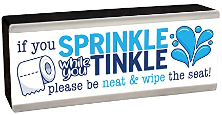 Light Up Toilet Sign | If you Sprinkle when you Tinkle, please be neat & wipe the seat | Funny LED Bathroom Nightlight Toilet Light Wall Hanging or Self Standing