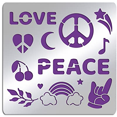 FINGERINSPIRE Liebe & Frieden Metall Schablonen 16cm Quadratisch Scrapbooking Zeichnung Schablonen Edelstahl Herz Stern Mond Regenbogen Hand Muster Malerei Schablonen für Gravur Pyrographie Journal