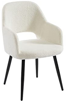 BAÏTA Chaise Philomene Tissu bouclettes écru Pieds métal Noir