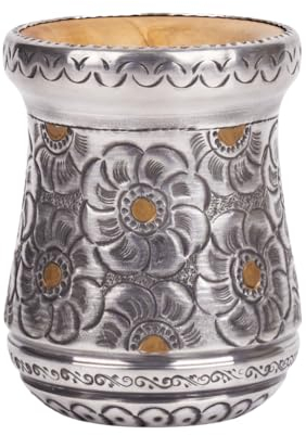 Genérico Mate Aluminio Artesanal Argentino Vaso Alto Tallado a Mano (total flor)