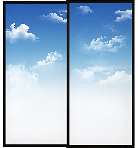 Fensterfolie Blickdicht Blauer Himmel Sichtschutzfolie Fenster Selbsthaftend,Milchglasfolie Anti-Uv,Folie Fenster Sichtschutz,Fenster Folie Blickschutz,Blickdichte Fensterfolie