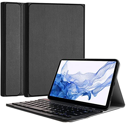 TECHGEAR Keyboard Case for Samsung Galaxy Tab S8 / S7 11 (SM-X700 Series/SM-T870 Series) [Strike Folio] PU Leather Stand Case Detachable Bluetooth Wireless UK QWERTY Keyboard (Black)