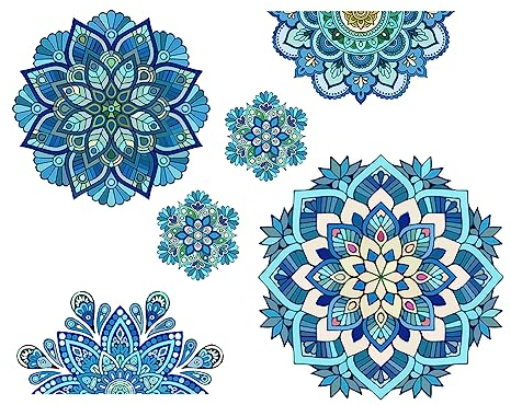 SUPERDANT Blauer Mandala Wandtattoo Boho Mandalan Wandsticker Muster Wandaufkleber Mandala Figur Vinyl Wandsticker Für Kopfteil zum Aufkleben Für Schlafzimmer Wohnzimmer Yoga