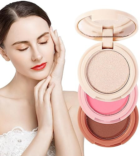 Evidenziatore viso in polvere - Palette di ombretti illuminanti per guance 3 in 1 | Evidenziatore per contorno guance, fard in polvere per un luccichio resistente al sudore di lunga durata Manolyee