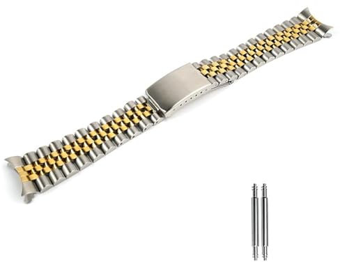 TOMIYOY Jubilee Edelstahl-Metall-Uhrenarmband, massives 316L-Uhrenarmband, passend für Rolex Seiko Uhren (19 mm, zweifarbiges Gold)