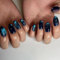 24PCS Short Press on Nails Oval Cat Eye Fake Nails Artificial Acrylic Nails Dark Blue Aurora Designs False Nails Full Cover Glue on Nails Glossy Natural Stick on Nails for Women Girls Daily Wear