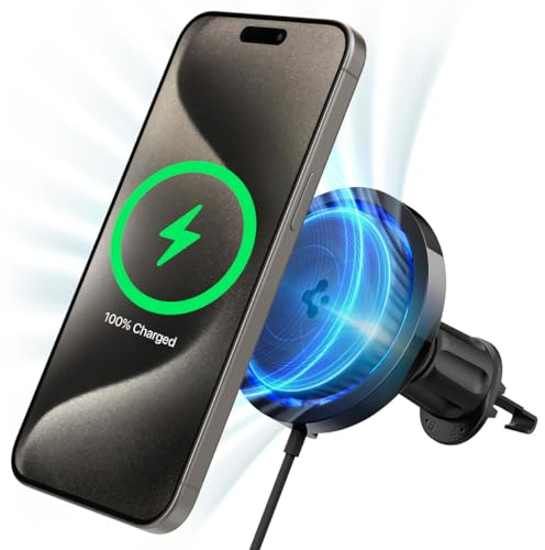 Spigen OneTap Pro 3 Cryomax Magsafe Autohalterung mit Ladefunktion, Kompatibel mit iPhone 16 15 14 13 12, Schnellladung Wireless Car Charger, Handyhalterung Kfz Lüftungshaken