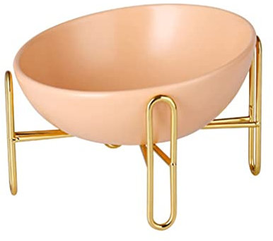 SkVLf Ceramic Cat Bowl with Iron Stand - Pet Food and Water Dish in Aesthetic Style (Color A, Size One)