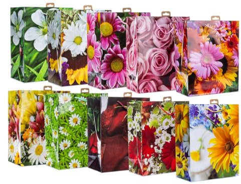 Laro Premium-Line Große Geschenktüten Geschenktaschen Papiertüten 10-100 Stk Large Blumen, Anzahl:40, Muster Tüten:Large Blumen