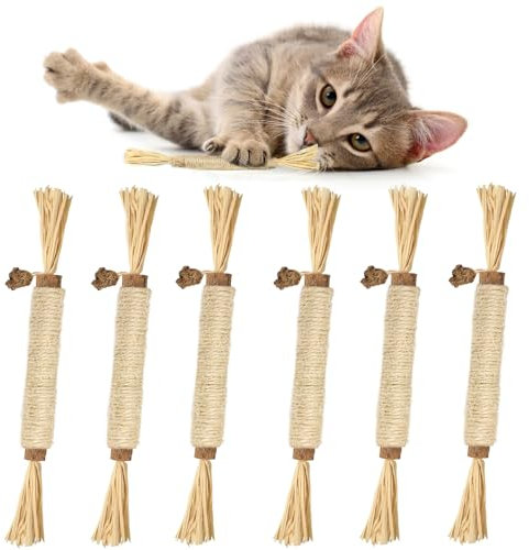 Nepfaivy Cat Toys Silvervine Sticks - 6 PCS Natural Cat Chew Toy for Indoor Cats Teeth Cleaning, Interactive Nip Toy, Dental Catnip Sticks for Kitte