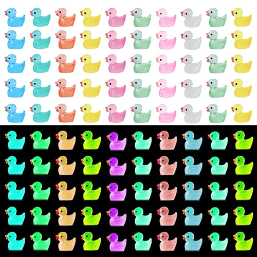 Mini Enten 100 Stück Mini Enten Leuchtend Mini Ducks Mini Resin Ducks Bunte leuchtende Mini-Enten 8 Farben Dekorative Ente Spielzeug für Landschaft Topfdekoration Geburtstagsfeier