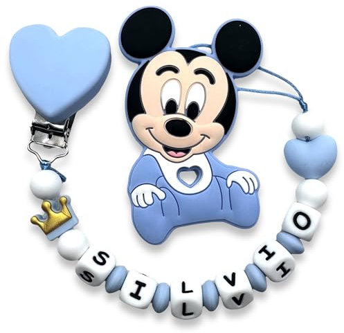 LulluLab Catenella Portaciuccio Con Nome, Personalizzato i ogni sua parte, tante Clip Portaciuccio da poter scegliere, ottima idea regalo per Baby Shower. (Stella)