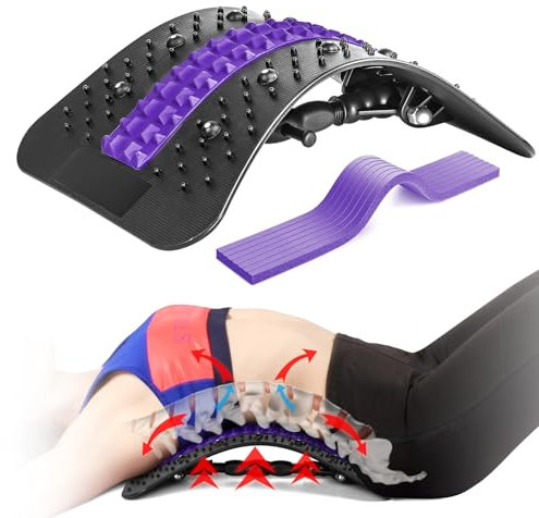 Rückenstrecker, Rückenmassagegerät, 2025 Verbessert Rückendehner für Unter und Ober Lendenwirbelsäule, mehrstufige Lendenwirbelstütze mit Massage-Punkte für Bandscheibenvorfall, Skoliose, Ischias