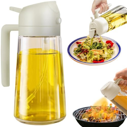 LayYun Botella dispensadora de aceite de oliva y dispensador de aceite y pulverizador de aceite, recipiente de condimentos de 470 ml con dispensador de pulverizador de aceite de oliva para cocinar,