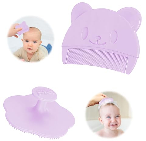 2er-Pack Baby Bürste für Milchschorf, ZoneYan Bürste und Kamm für Milchschorf, Kopfhaut Massagebürste, Baby Kamm Set, Baby Haarkamm, Baby Haarbürste für Neugeborene (Lila)