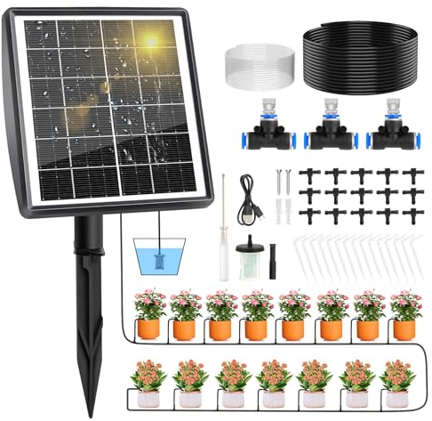 Forever Speed Sistema de Riego Solar Automático Recargabilidad para Jardín con Temporizador [Riego por Goteo/Riego por Aspersión] Manguera de 15 M Riego por Goteo Automatico para Jardín y Balcón
