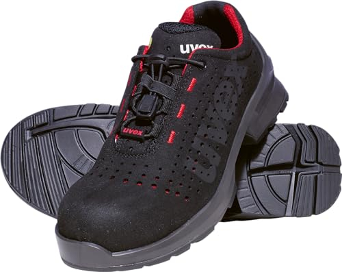 Uvex 1 Duo S1 gelochter Halbschuh - Sicherheitsschuh für leichte Bereiche - sportlich, leicht & flexibel - schwarz, rot - Größe 43