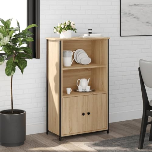Gecheer Highboard,Sideboard Vitrinenschrank Kommode Wohnzimmerschrank mit Metallgestell,Hochschrank Schrank Anrichte Beistellschrank,Küchenschrank Bücherschrank 62 x 32 x 103,5 cm (L x B x H)