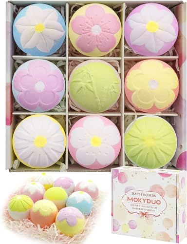 MOKYDUO Badebomben-Geschenk, 9er-Set, Geburtstagsgeschenk, enthält ätherische Öle, Badekugel, zum Baden, hautfreundlich, feuchtigkeitsspendend (Blumenförmige Badebombe)